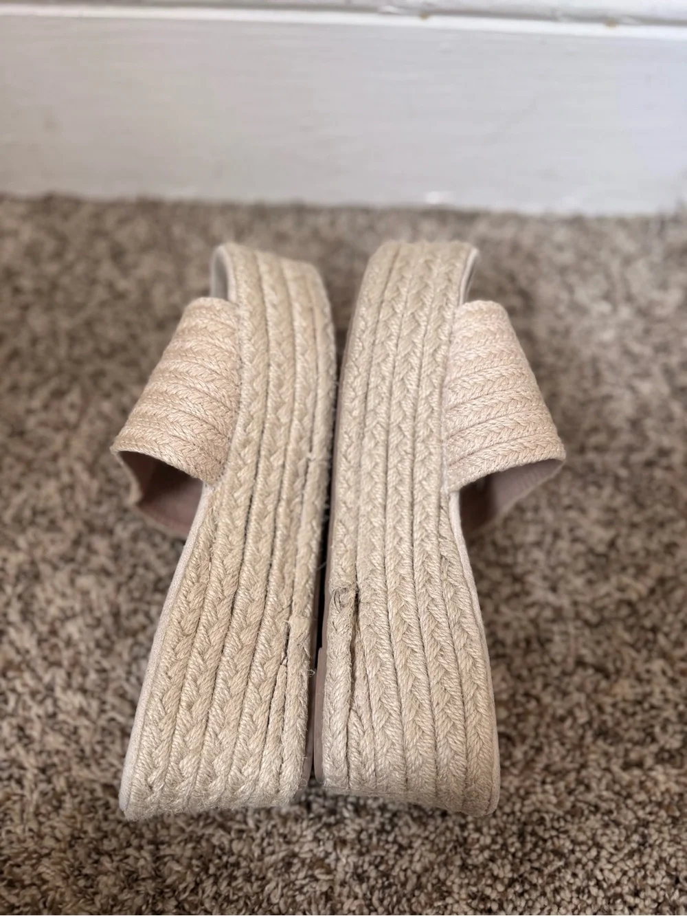 Beige Espadrille Platform Slide Sandals Size 39